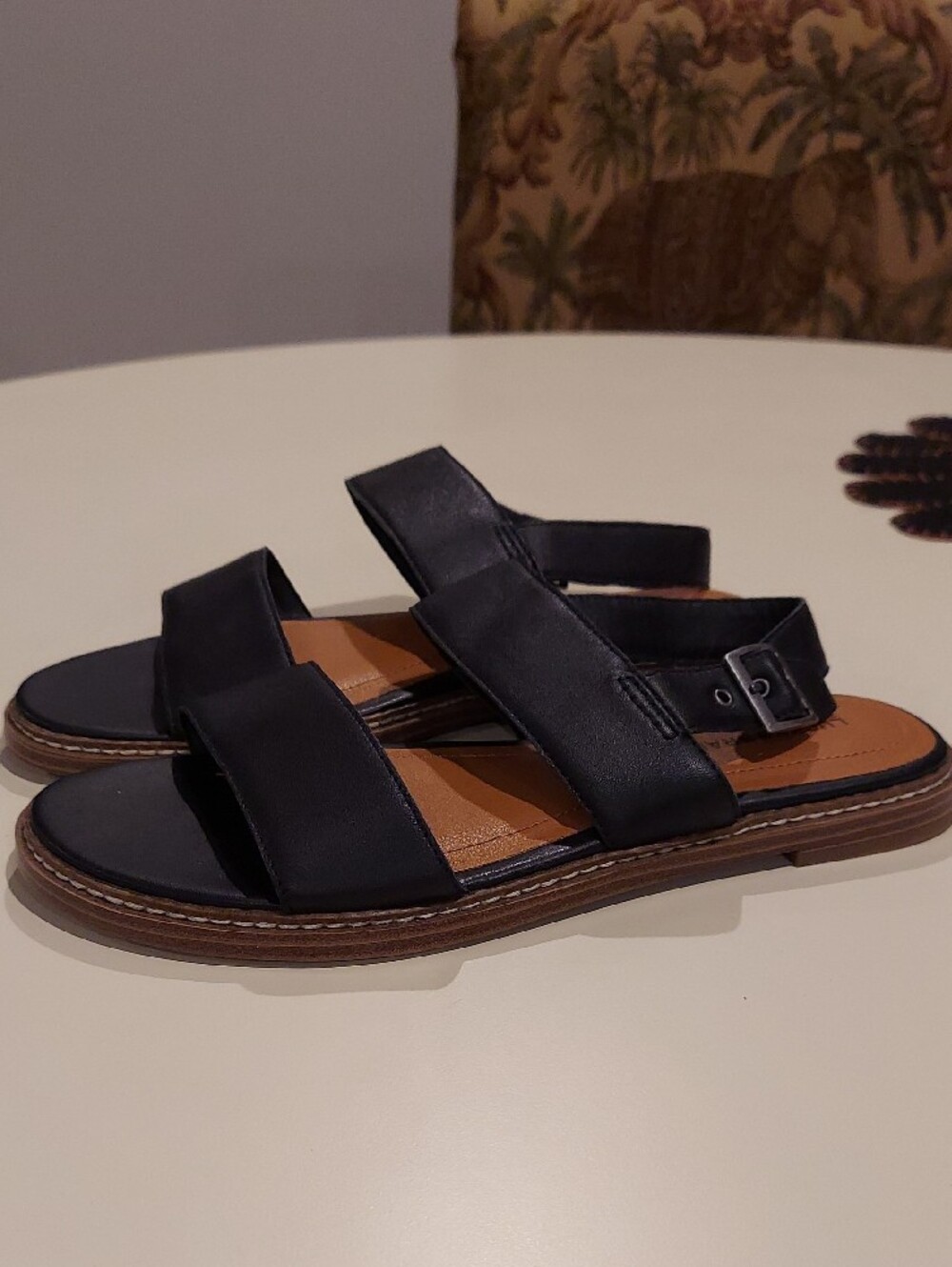 Lucky Brand Black Leather Double-Strap Slingback Sandals - Picture 2 of 9
